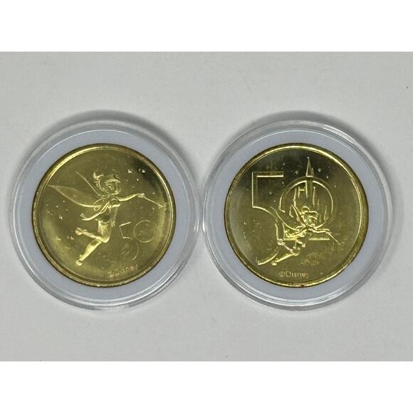 DISNEY 50th Anniversary Gold Medallion Coin Tinkerbell Set - Picture 1 of 2